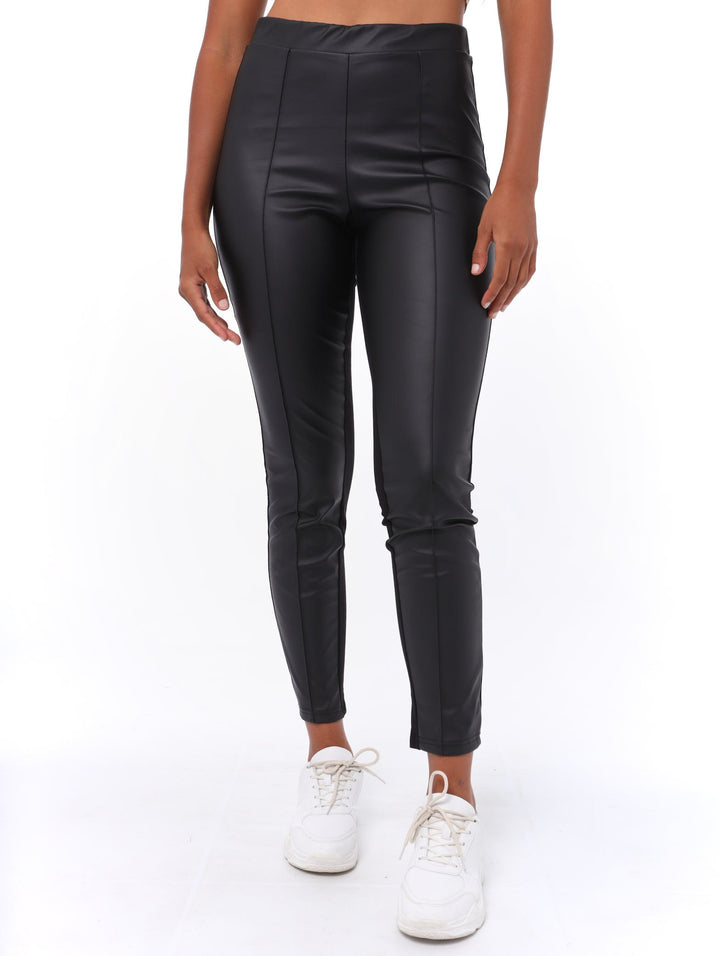 Ladies PU Knit Combo Legging - Black
