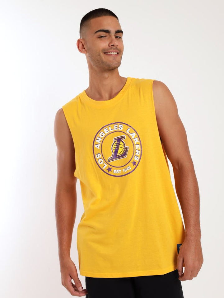 Men's LA Lakers Cotton Printed Tank Top - Yellow