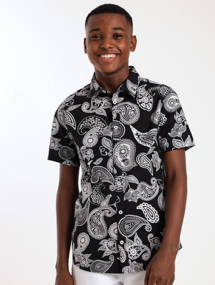 Boys Paisley Printed Shirt - Black