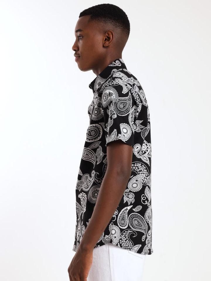 Boys Paisley Printed Shirt - Black
