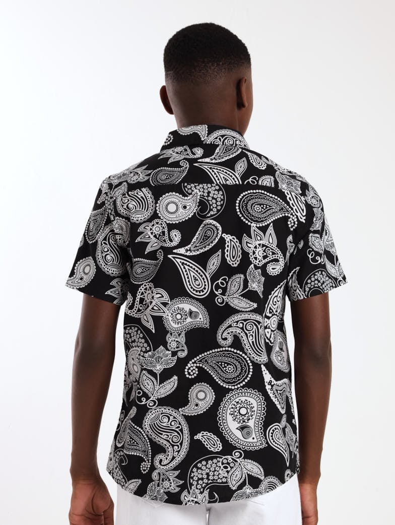 Boys Paisley Printed Shirt - Black