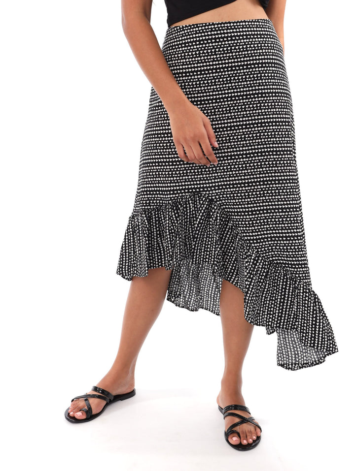 Ladies Frill Hem Skirt - Black/White