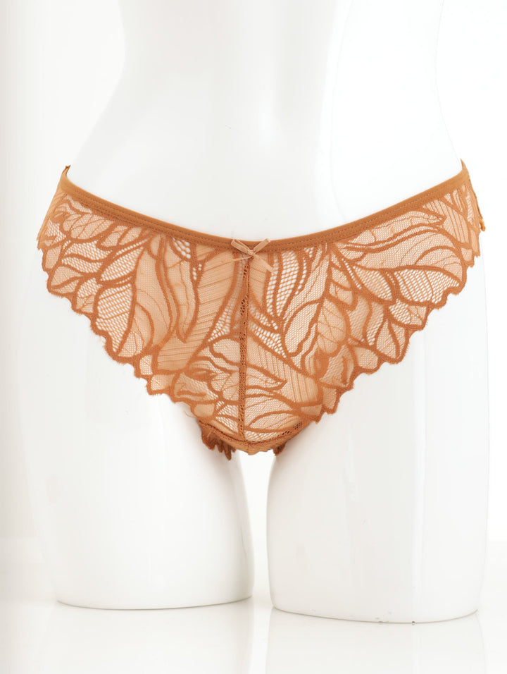 Ladies Microfibre Lace Thong - Brown