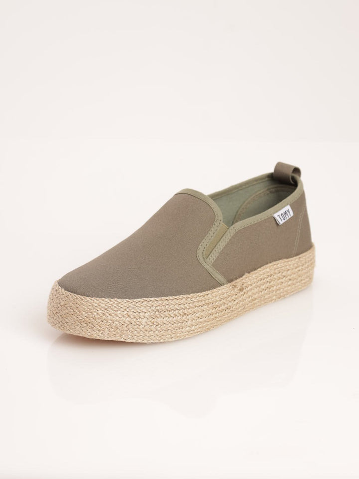 Ladies Espadrille Platform Slip-On Shoe - Olive