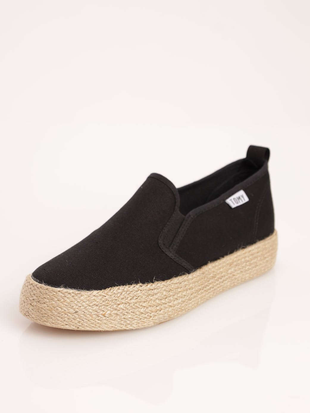 Ladies Espadrille Platform Slip-On Shoe - Black
