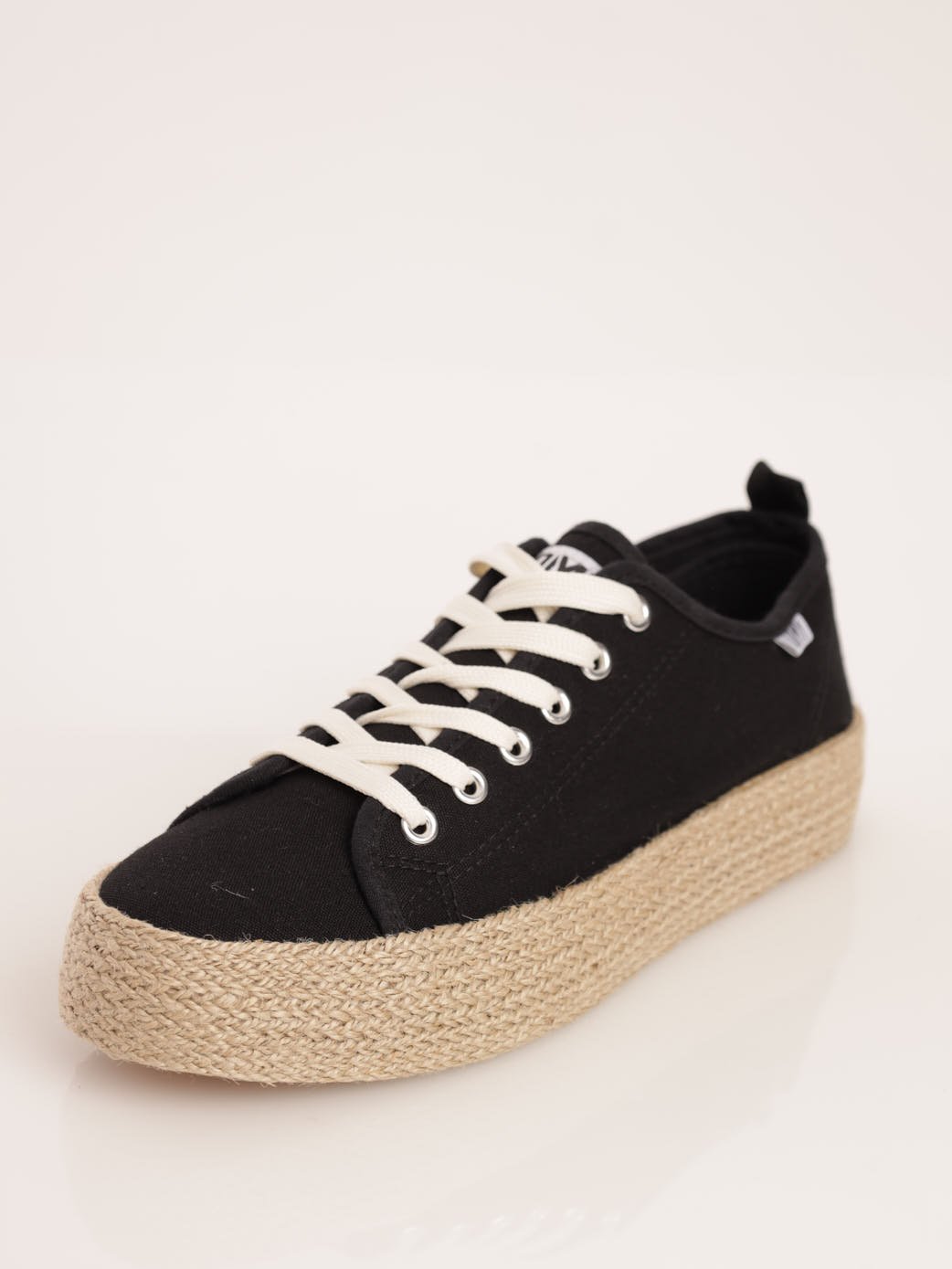 Ladies Espadrille Platform Lace-Up Sneaker - Black