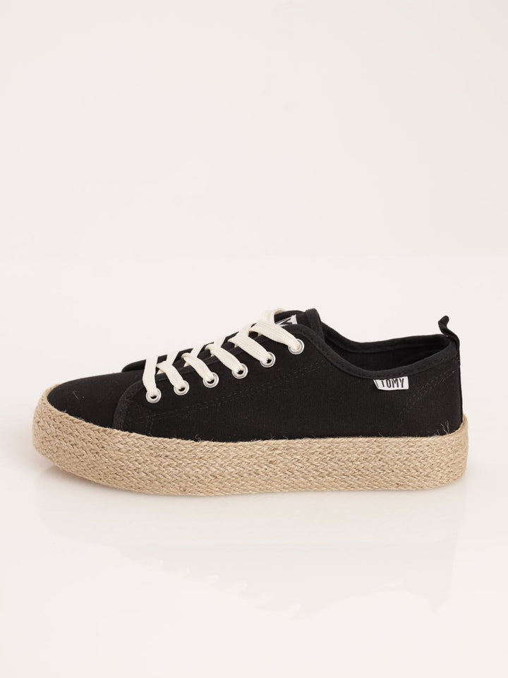 Ladies Espadrille Platform Lace-Up Sneaker - Black