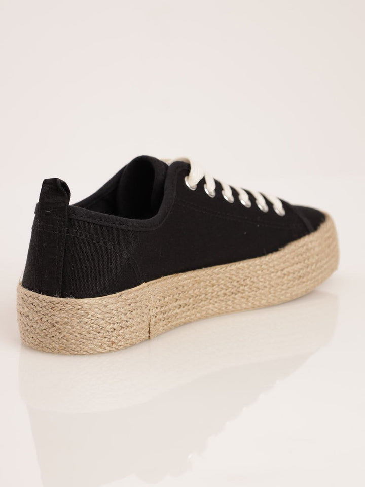 Ladies Espadrille Platform Lace-Up Sneaker - Black