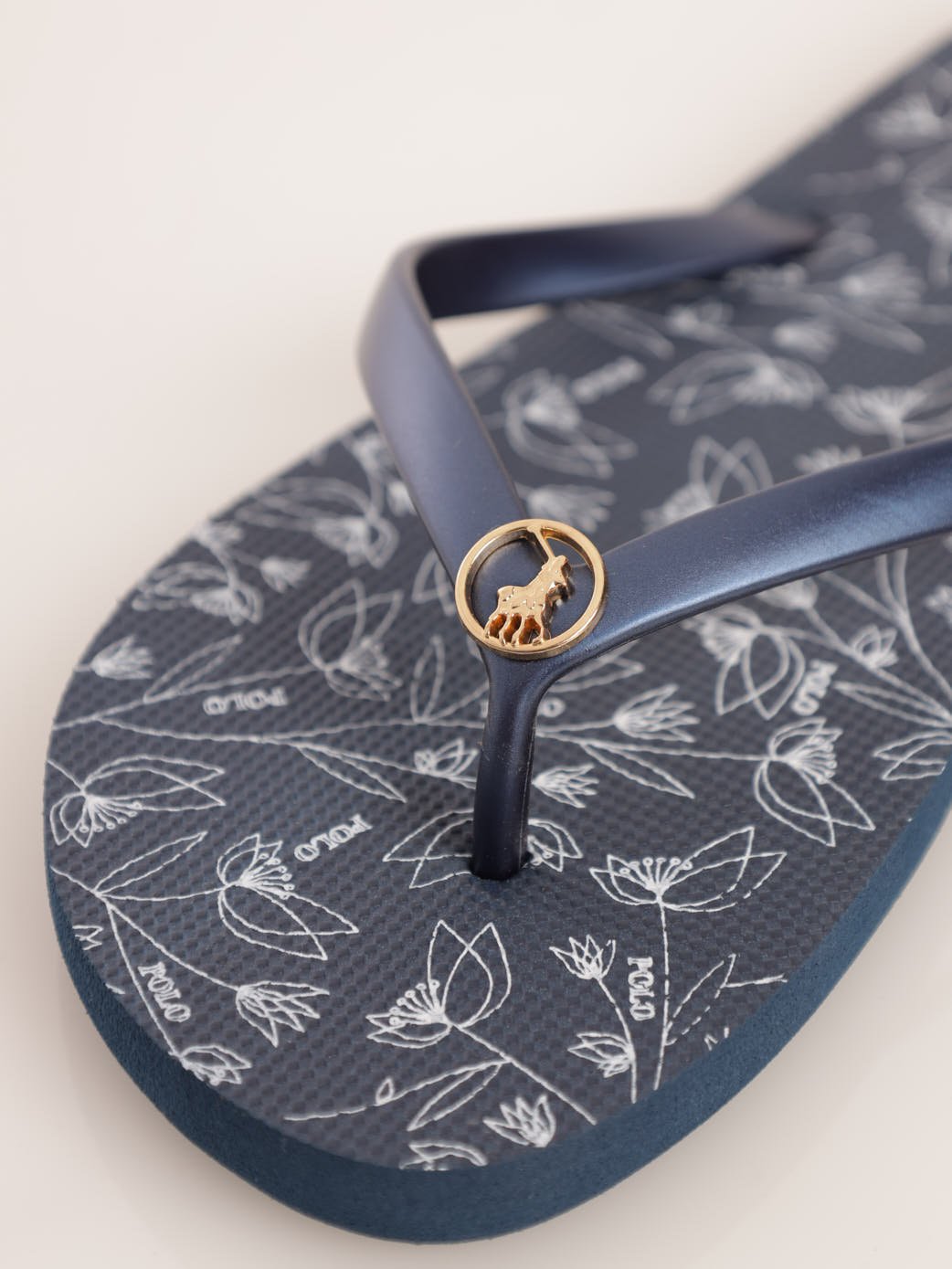 Ladies Basic Floral Printed Flip-Flop Sandal - Navy