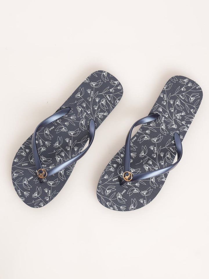 Ladies Basic Floral Printed Flip-Flop Sandal - Navy