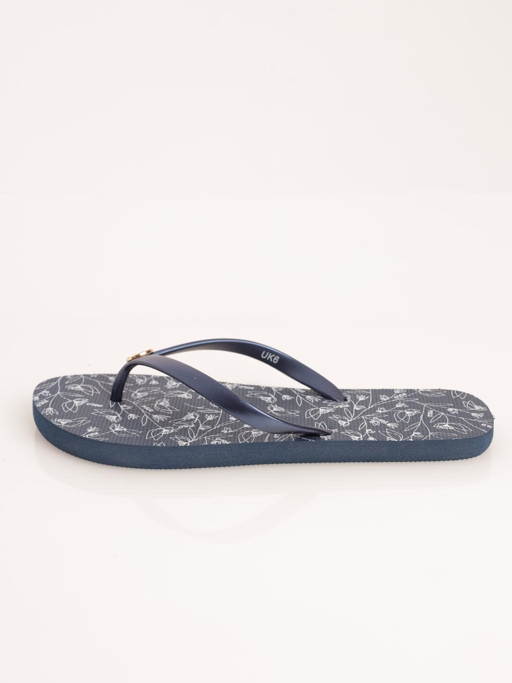 Ladies Basic Floral Printed Flip-Flop Sandal - Navy