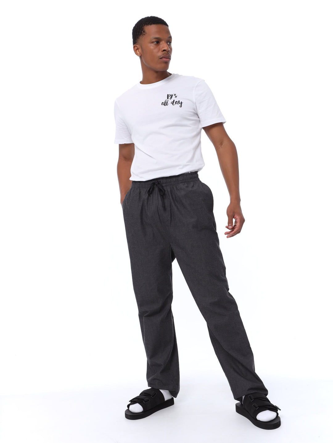 Men's Chambray Woven Longs Pajama Set - Grey