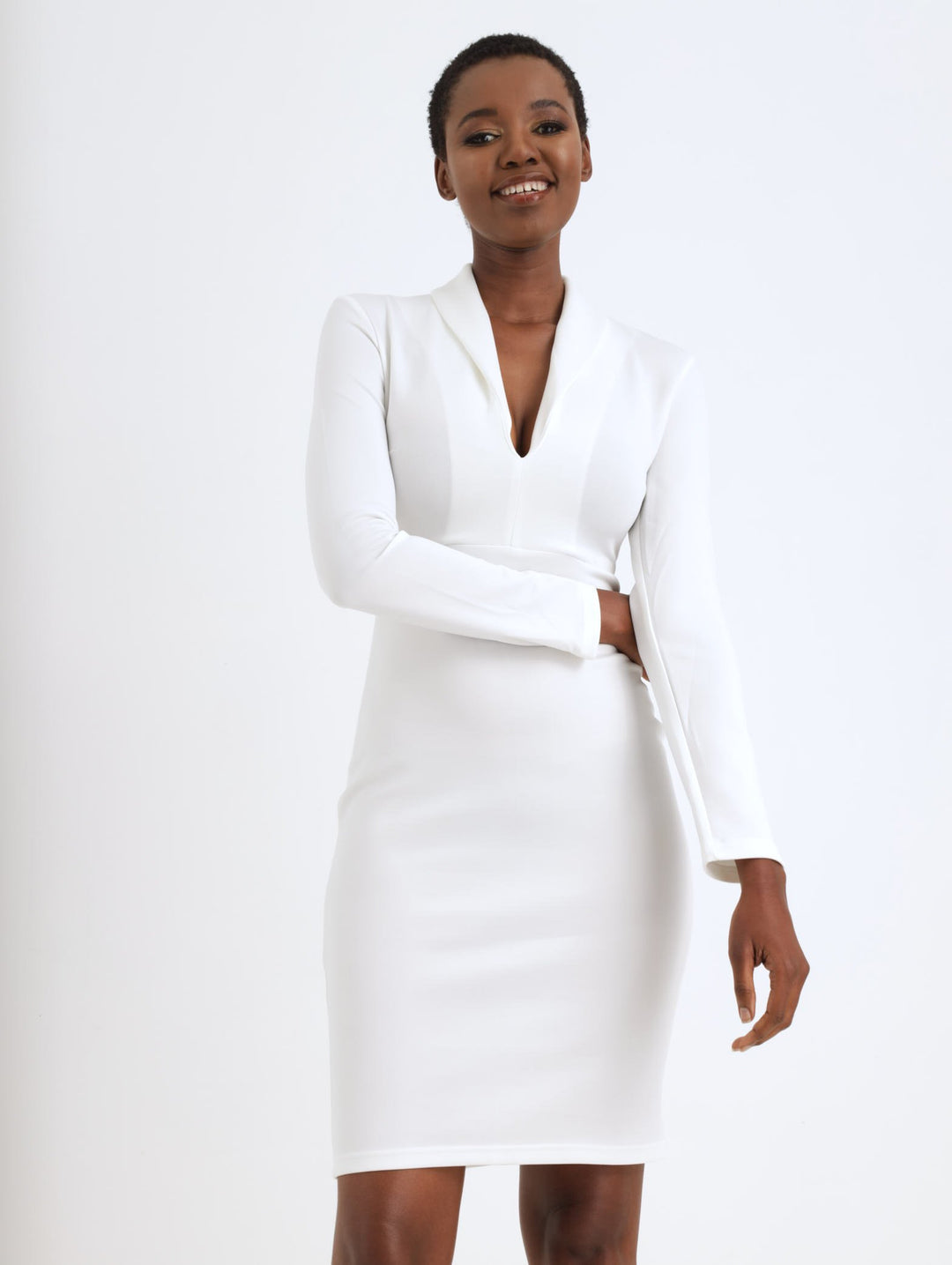 Ladies Tuxedo Style Bodycon Dress - White