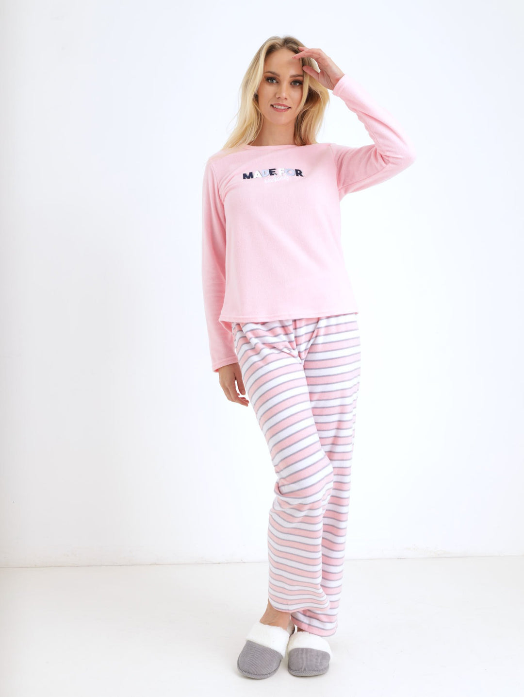 Ladies Striped Mother's Day Sleepwear Set - Pink