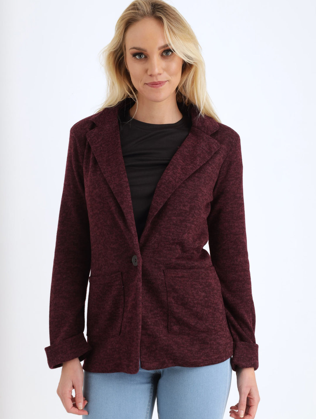 Ladies Longer Length Cut n Sew Blazer - Wine