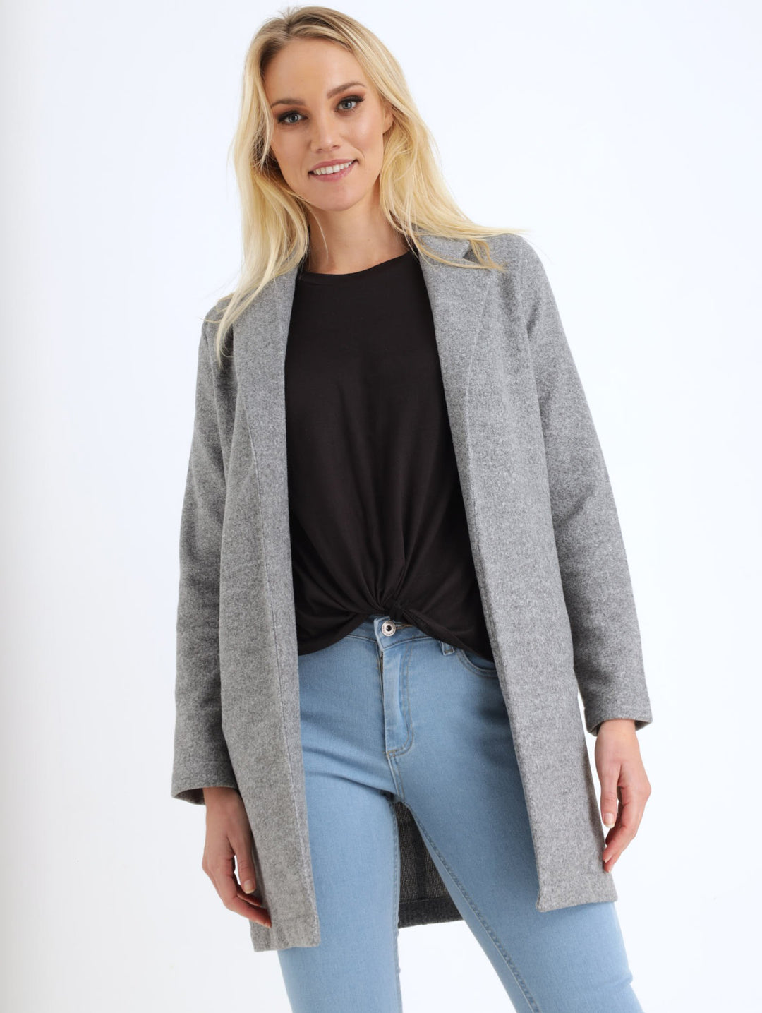 Ladies Melton Blazer Styled Coat - Grey Melange