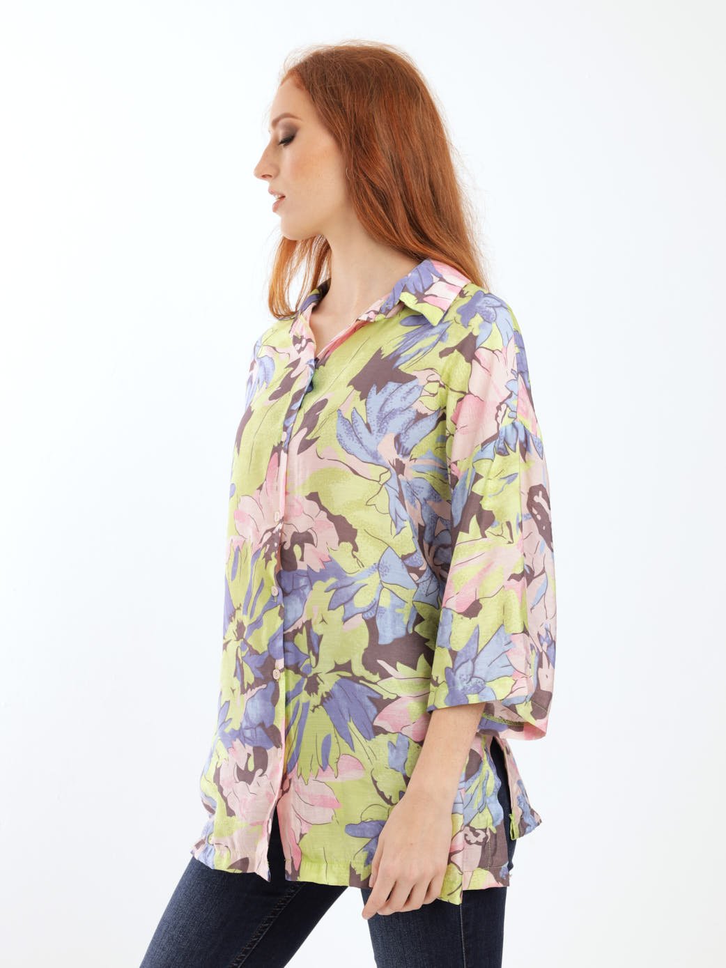 Ladies Oversized Satin Shirt - Floral