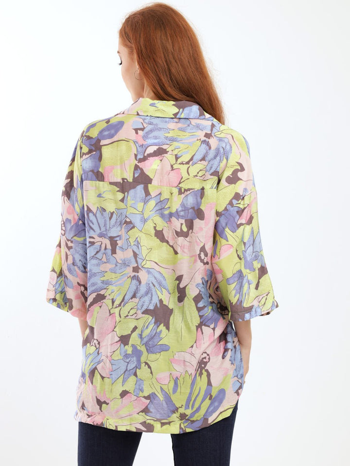 Ladies Oversized Satin Shirt - Floral