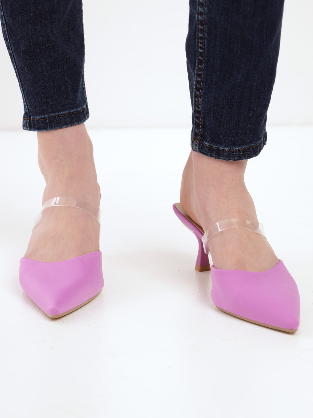 Ladies Kitten Heel Open Back Pointy Court Shoe - Lilac