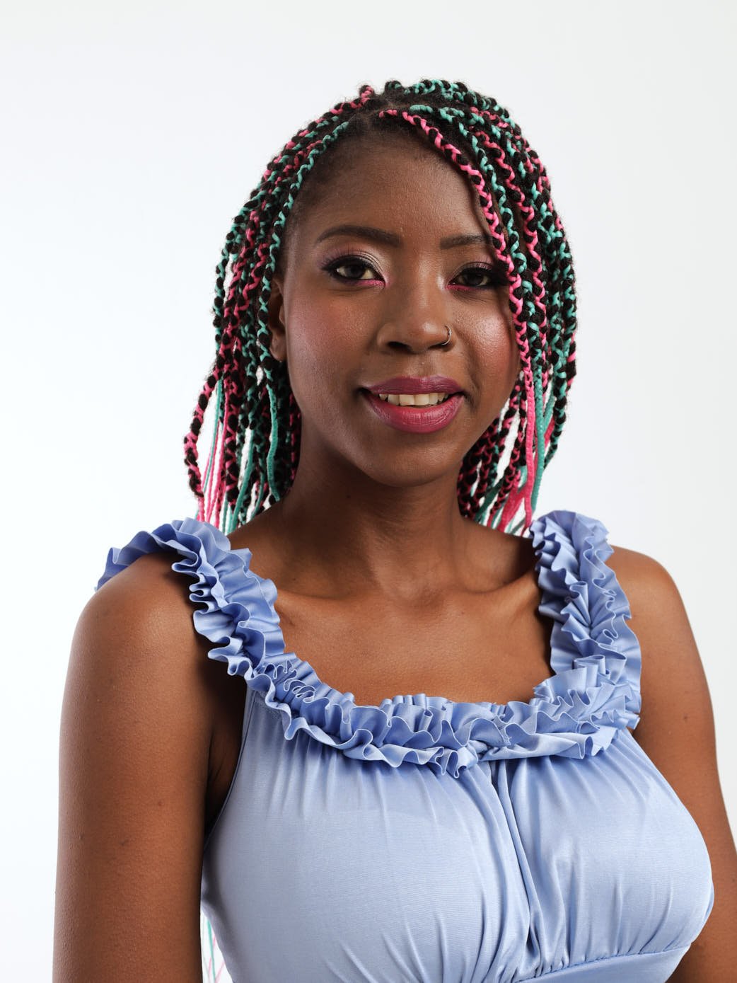 Ladies Off The Shoulder Silky Rouged Side Dress - Blue