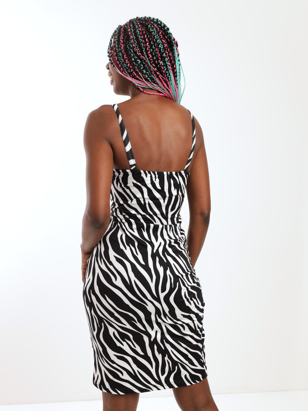 Ladies Zebra Ruched Tube Dress - Black
