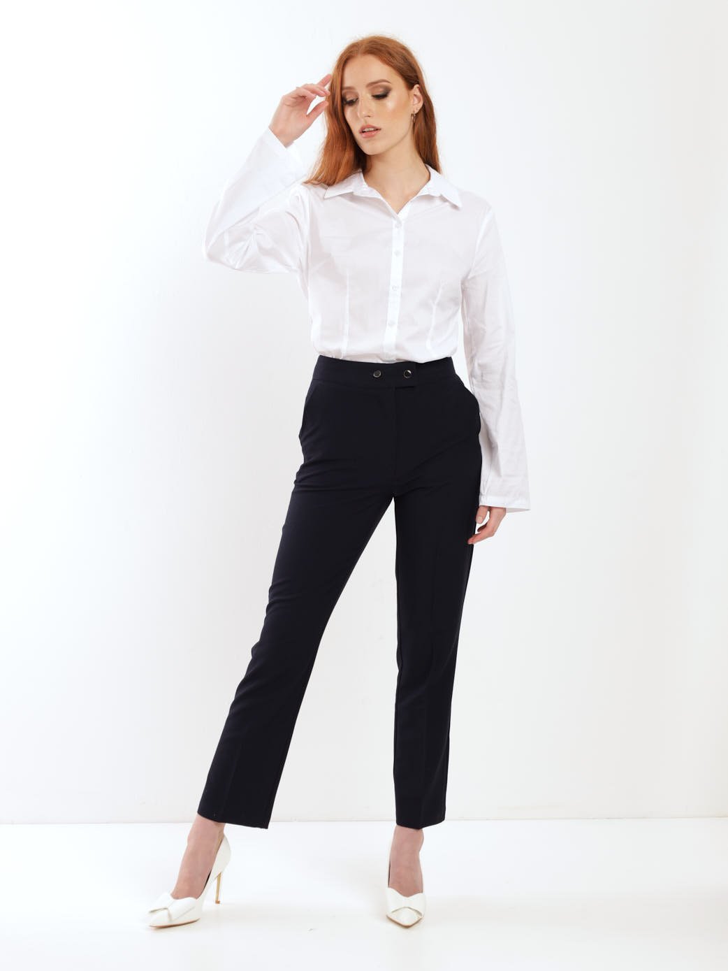 Ladies 3/4 Sleeve Work Shirt - White