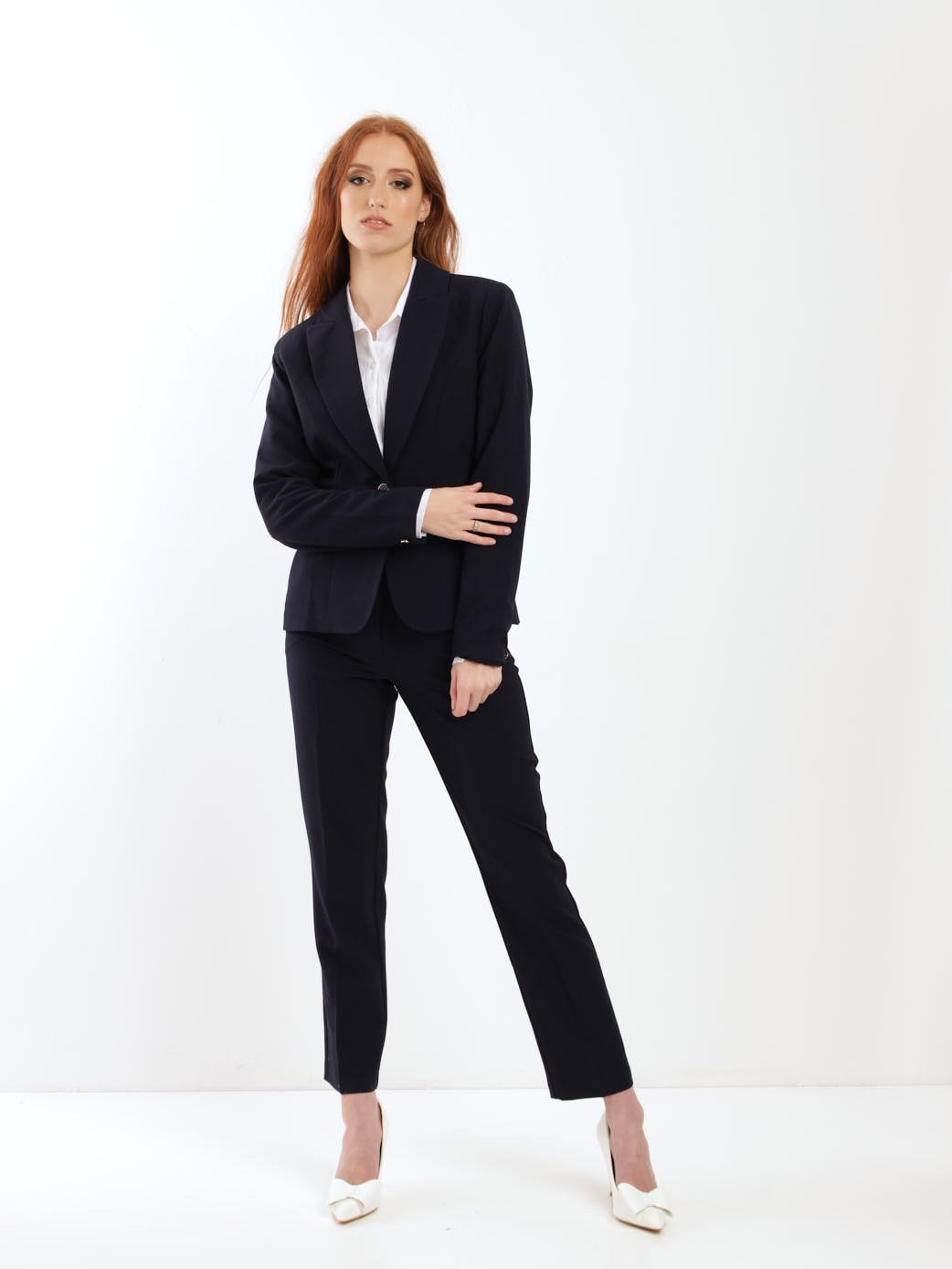 Ladies Gold Button Blazer - Navy