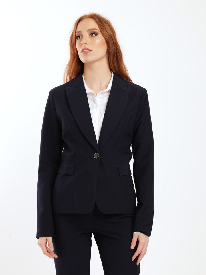 Ladies Gold Button Blazer - Navy