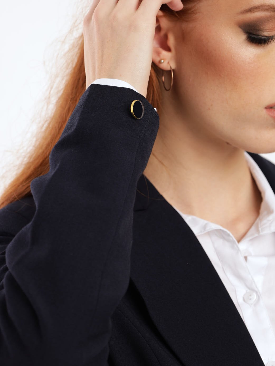 Ladies Gold Button Blazer - Navy