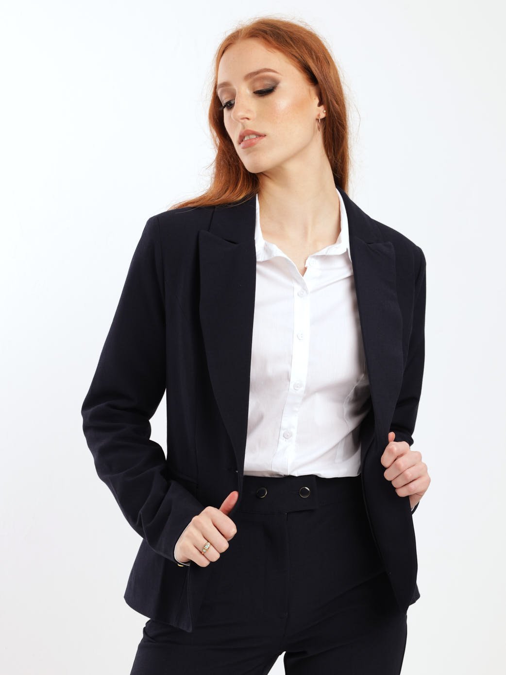 Ladies Gold Button Blazer - Navy