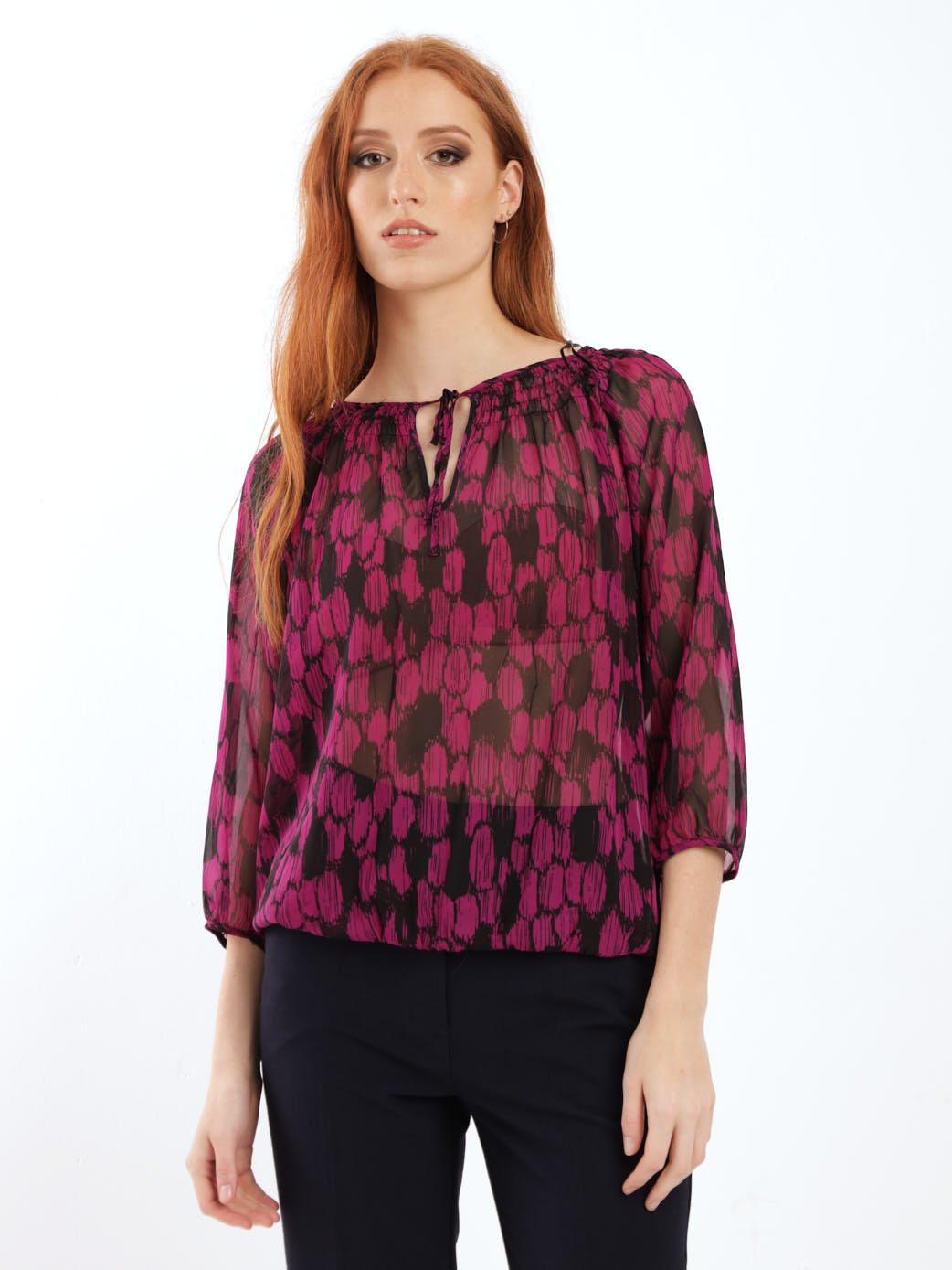 Ladies Smocked Chiffon Blouse - Purple
