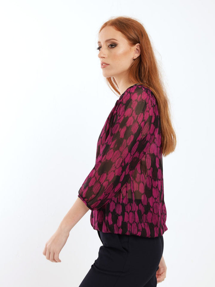 Ladies Smocked Chiffon Blouse - Purple