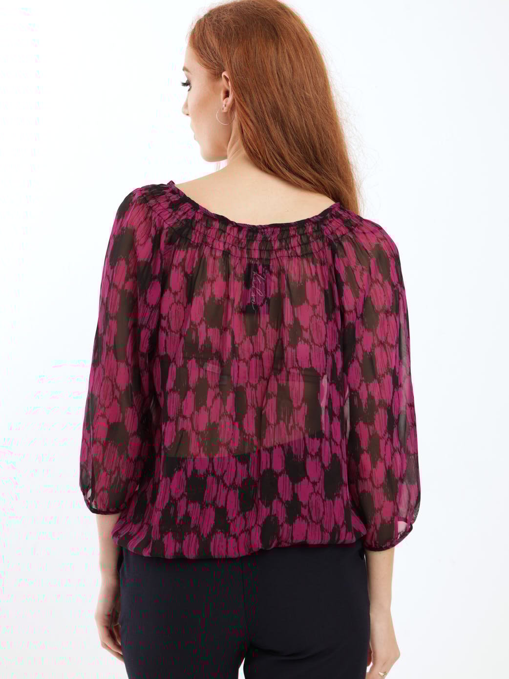 Ladies Smocked Chiffon Blouse - Purple
