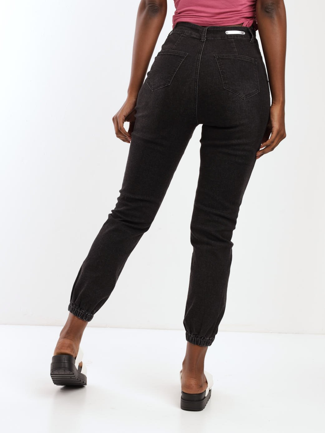 Ladies Black Cargo Jogger Denim Jean