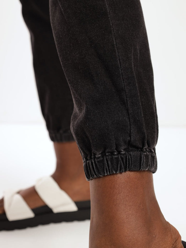 Ladies Black Cargo Jogger Denim Jean