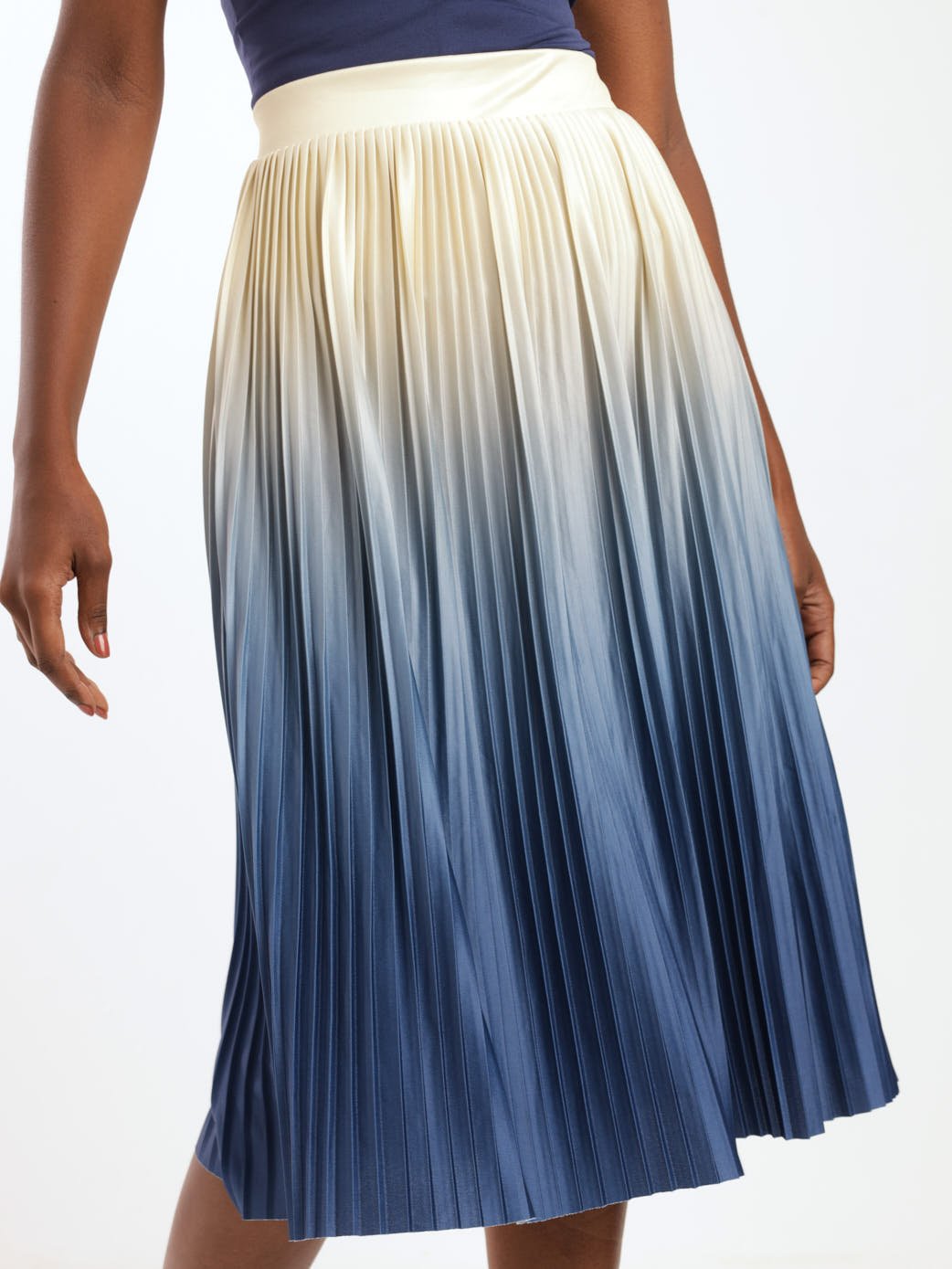 Ladies Ombre Knit Pleated Skirt - Blue