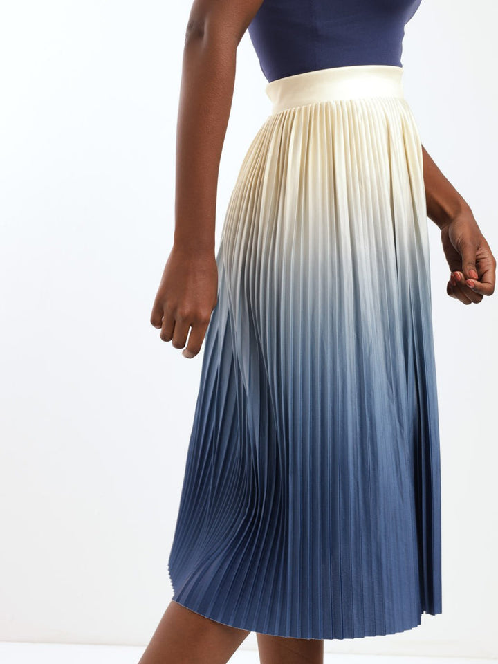 Ladies Ombre Knit Pleated Skirt - Blue