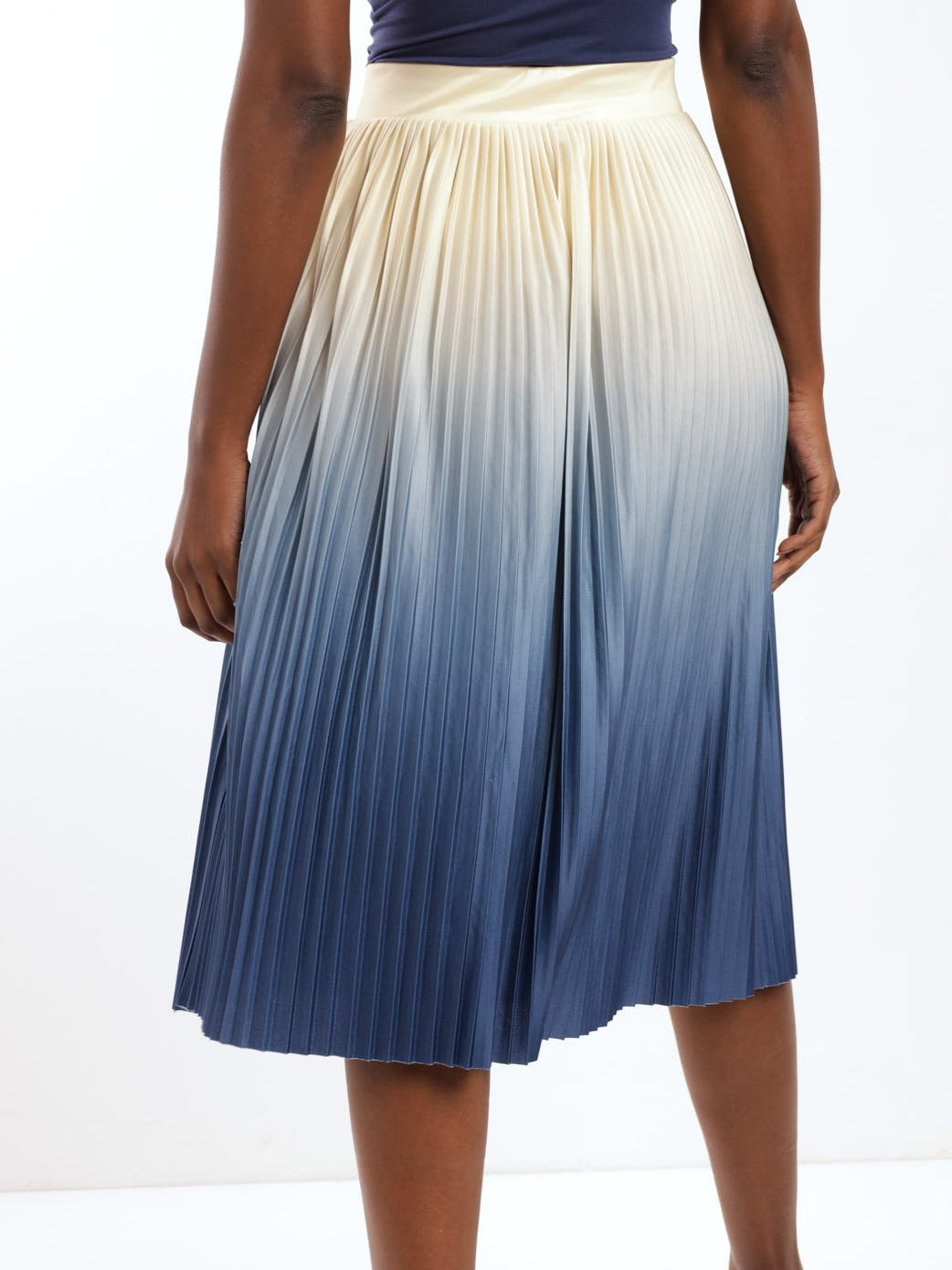 Ladies Ombre Knit Pleated Skirt - Blue
