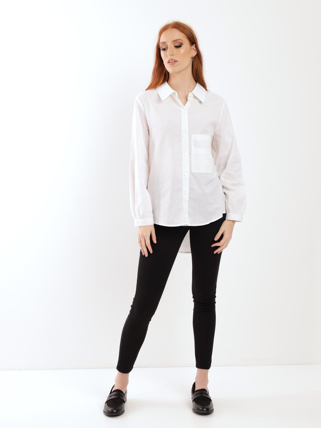 Ladies Long Sleeve Linen Shirt - White