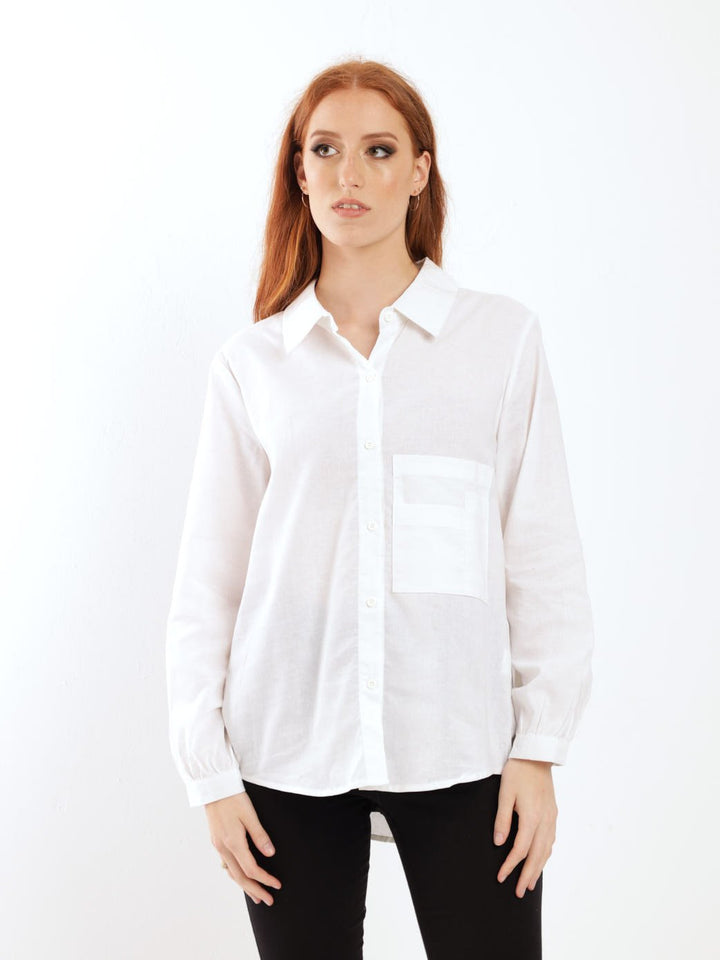 Ladies Long Sleeve Linen Shirt - White