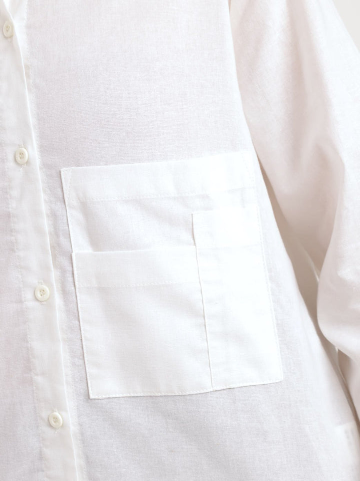 Ladies Long Sleeve Linen Shirt - White