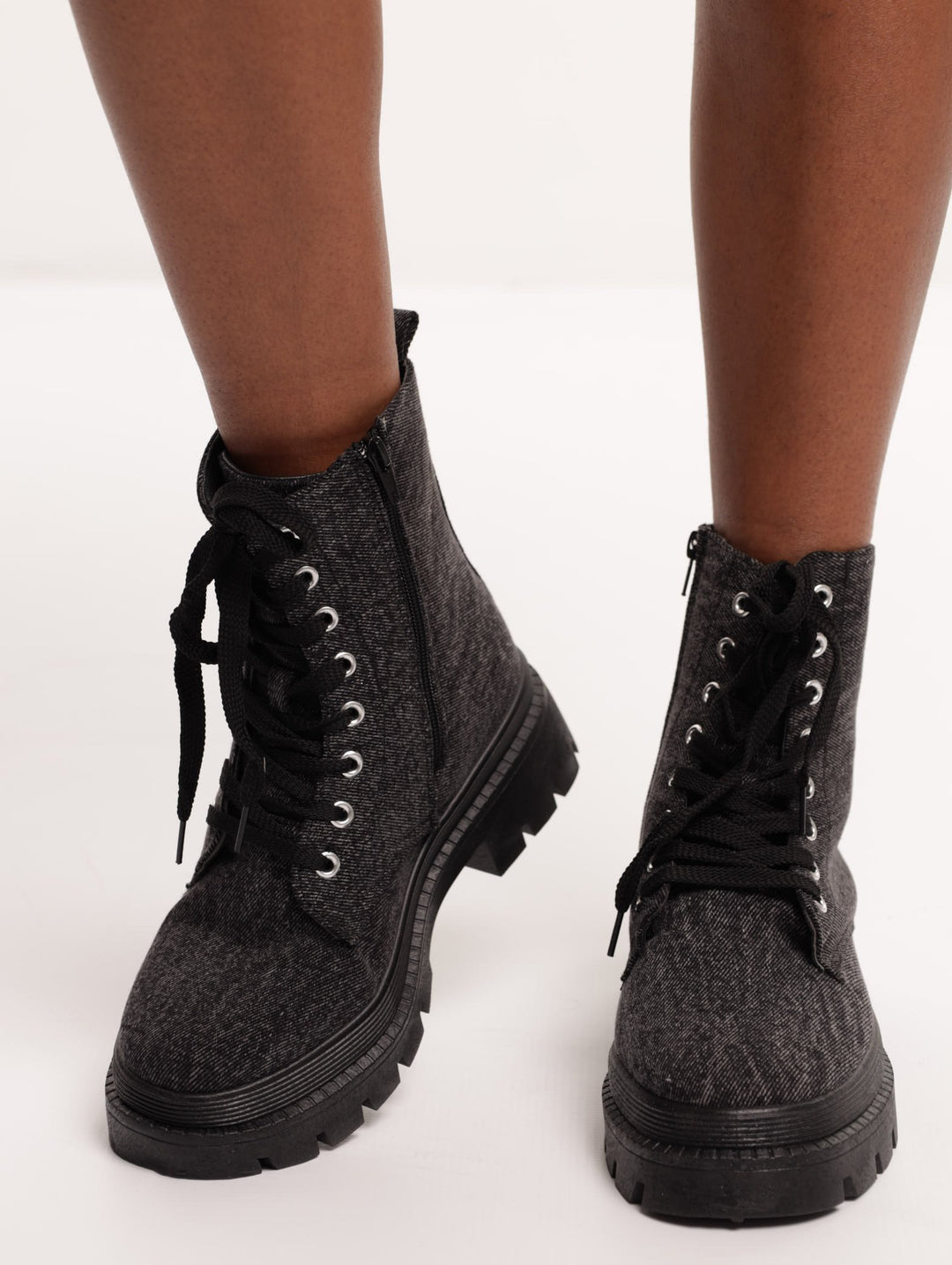 Ladies Military Lace-Up Boot Black - Main Image