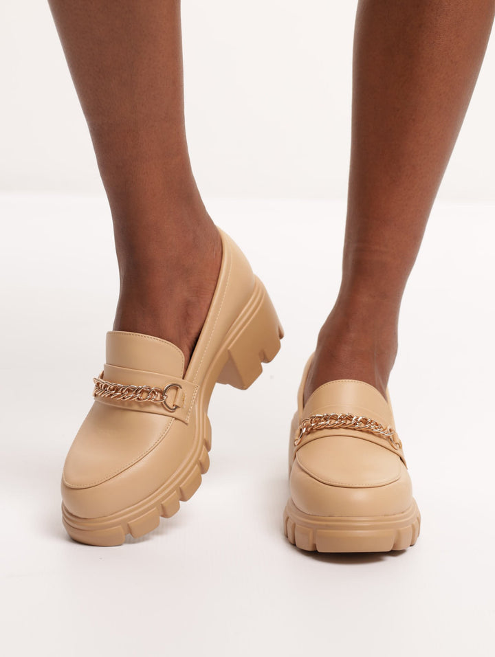 Ladies Chunky Lug Sole Loafer - Camel