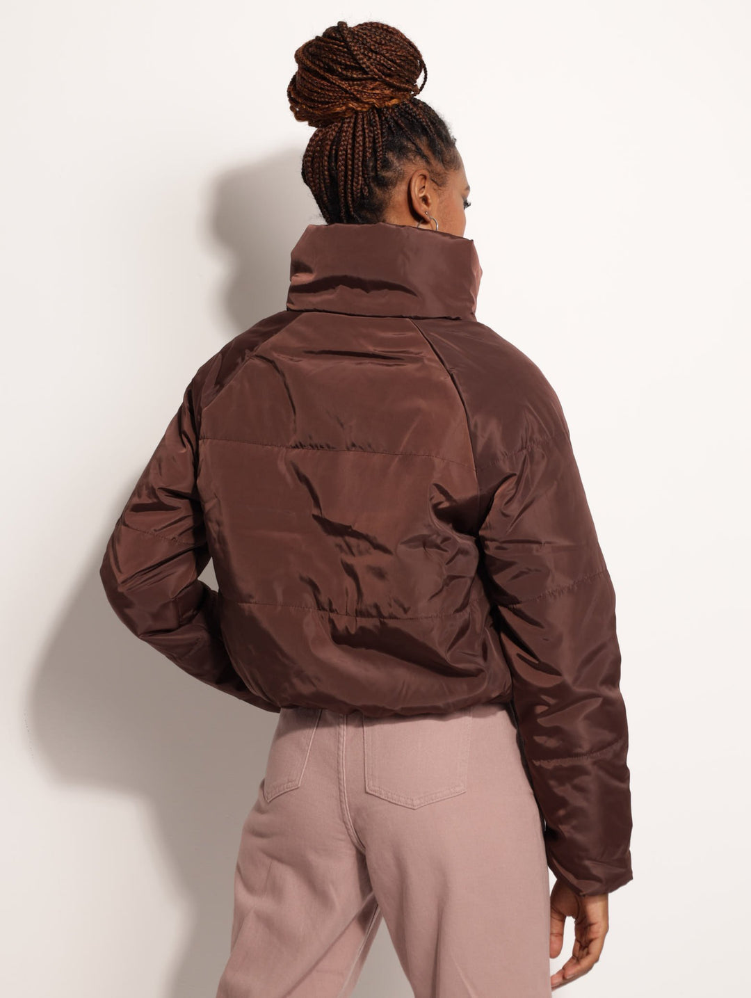 Ladies Hi-Neck Puffer Jacket - Brown