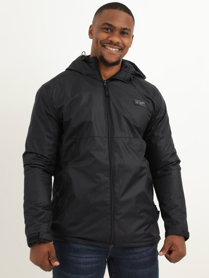 Men's Hooded Zip Light Weight Jacket - Black