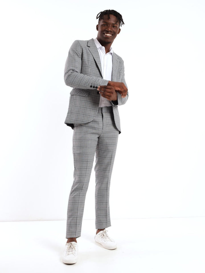Men's Monochrome Check Blazer - Blue/Black