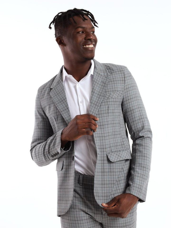 Men's Monochrome Check Blazer - Blue/Black