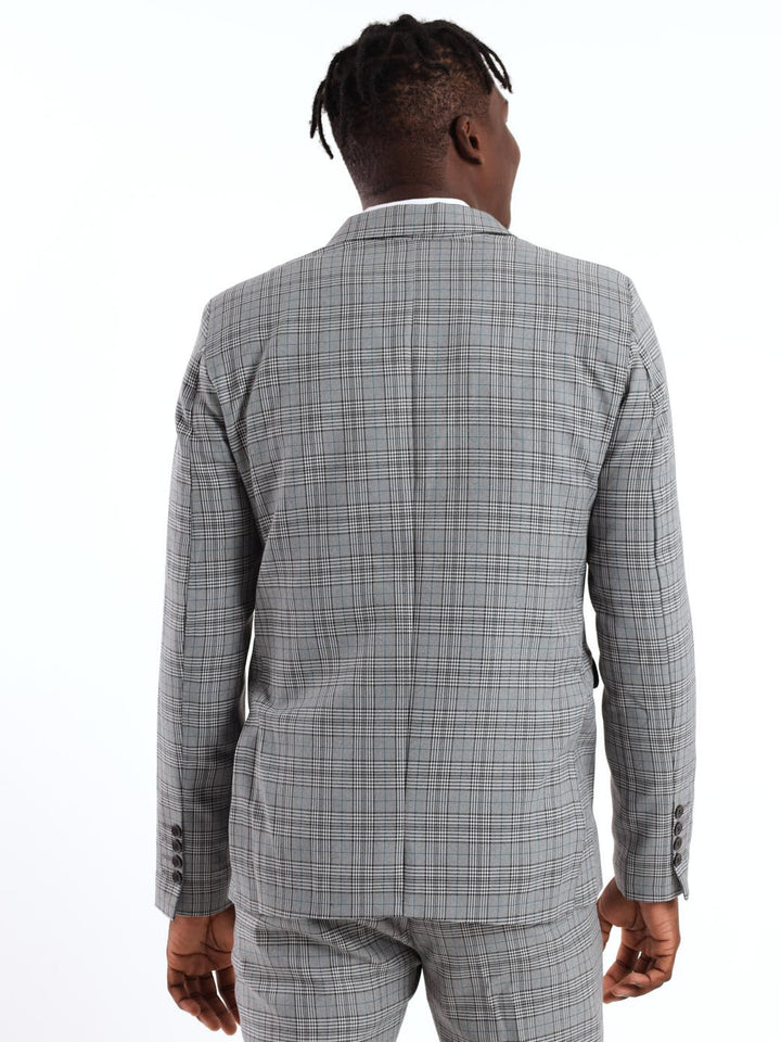 Men's Monochrome Check Blazer - Blue/Black