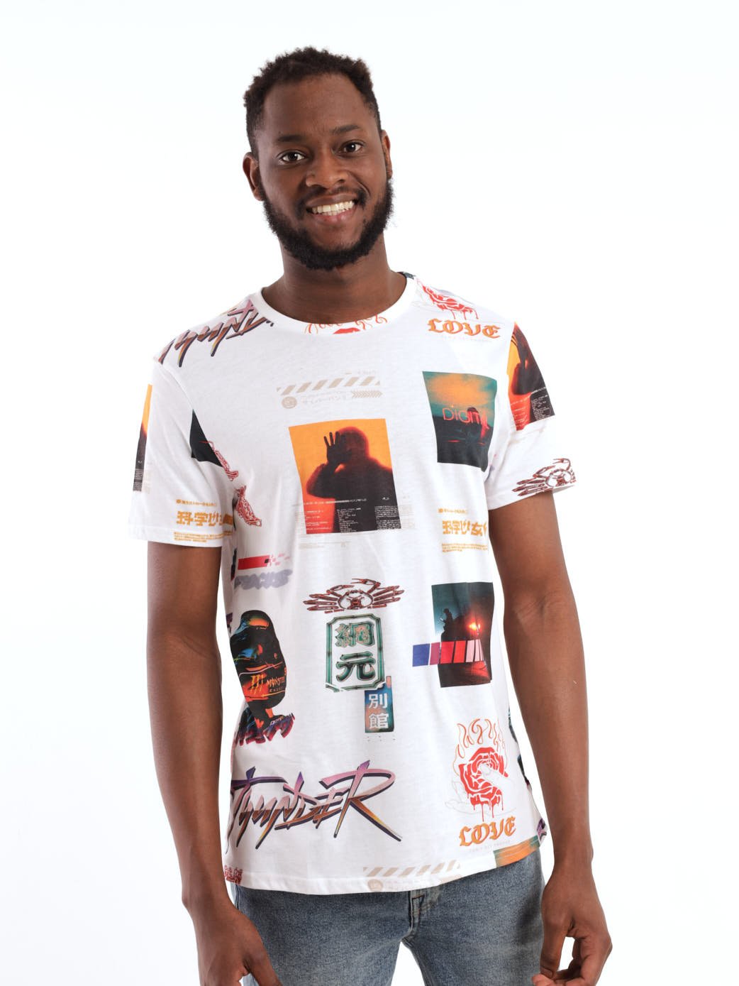 Men's Guess All Over Print 80s Tee - White