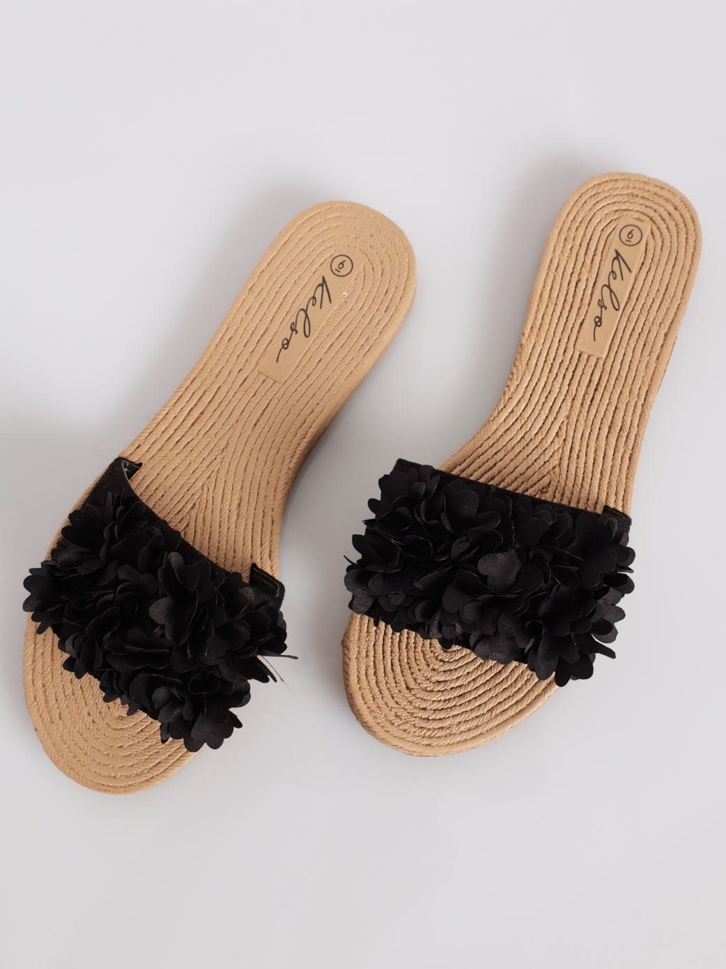 Ladies Multi-Flower Moulded Mule Sandal - Black